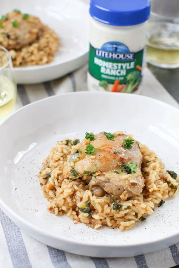 One Pan Creamy Ranch Chicken and Rice with Homestyle Ranch Dressing