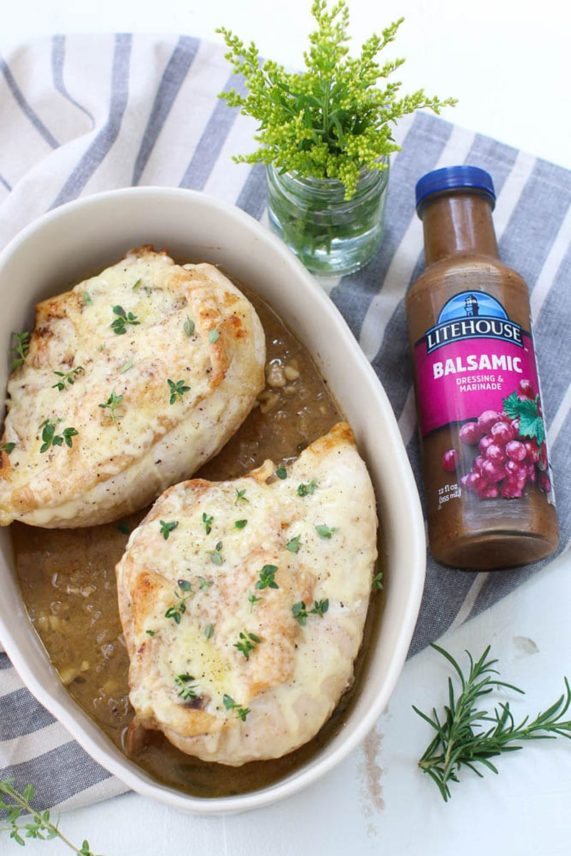 Braised French Onion Chicken with Litehouse Organic Balsamic Vinaigrette