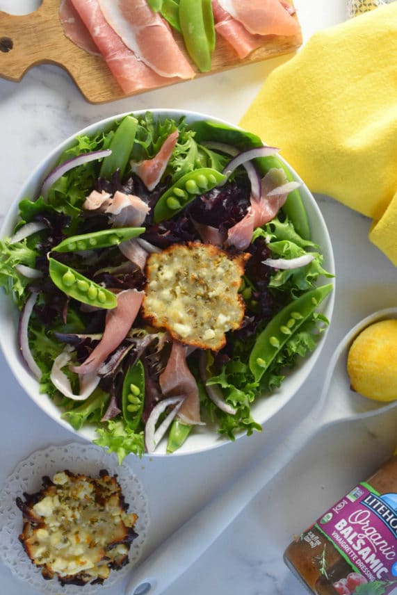Prosciutto Snap Pea Salad in a bowl ready to eat