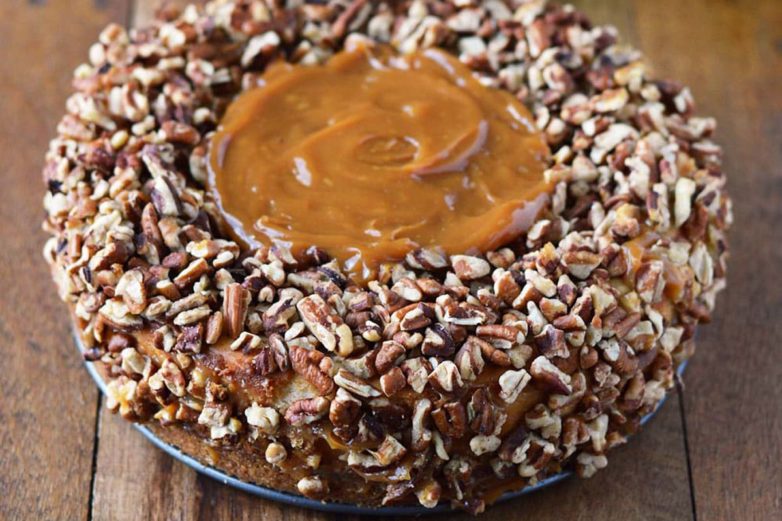 Freshly prepared Caramel Apple Cheesecake
