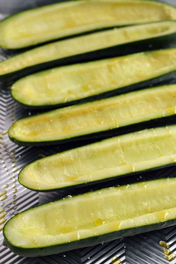 Preparing to make Twice Baked Zucchini