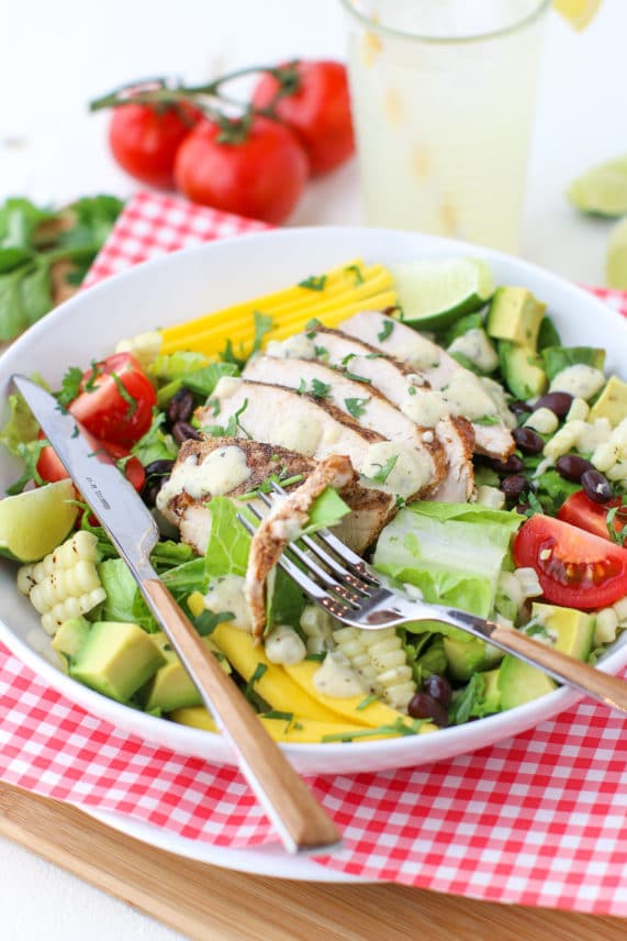 Big bowl of Grilled Chicken Avocado Ranch Salad