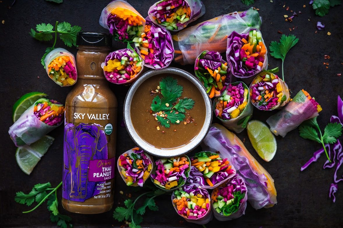 Veggie Spring Rolls with Sky Valley Organic Thai Peanut Sauce