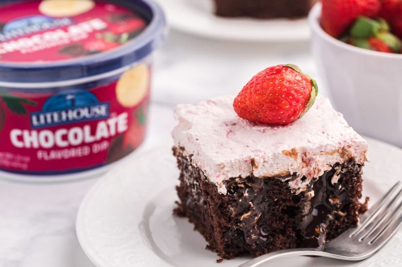 Taking a bite out of Strawberry and Chocolate Poke Cake