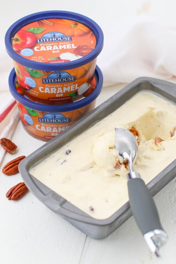 Scooping out Pumpkin Spice Caramel Pecan Ice Cream