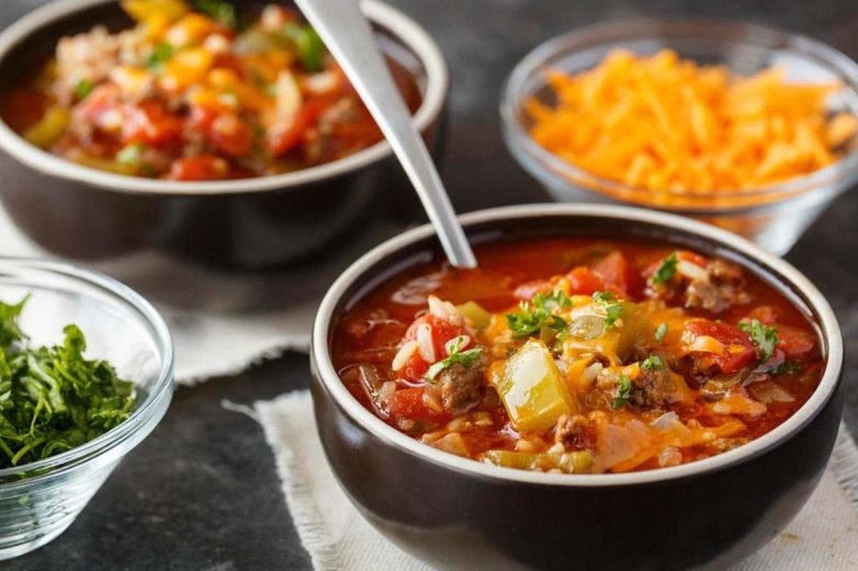 Stuffed Pepper Soup in a bowl ready to eat